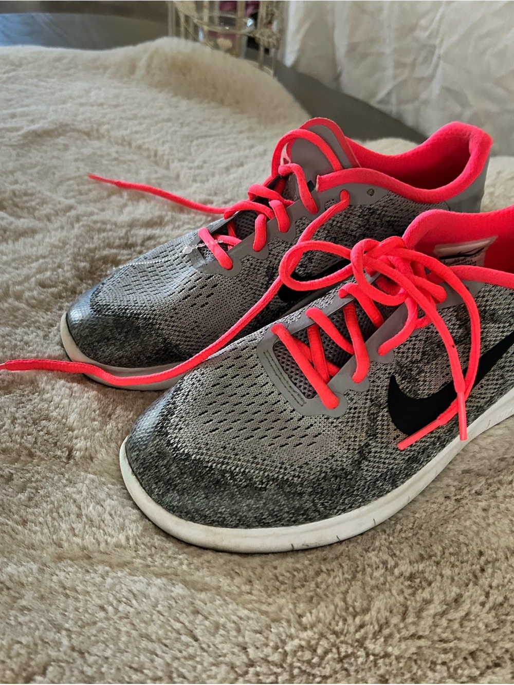 Nike Gray Knit Running Shoes with Hot Pink Accents